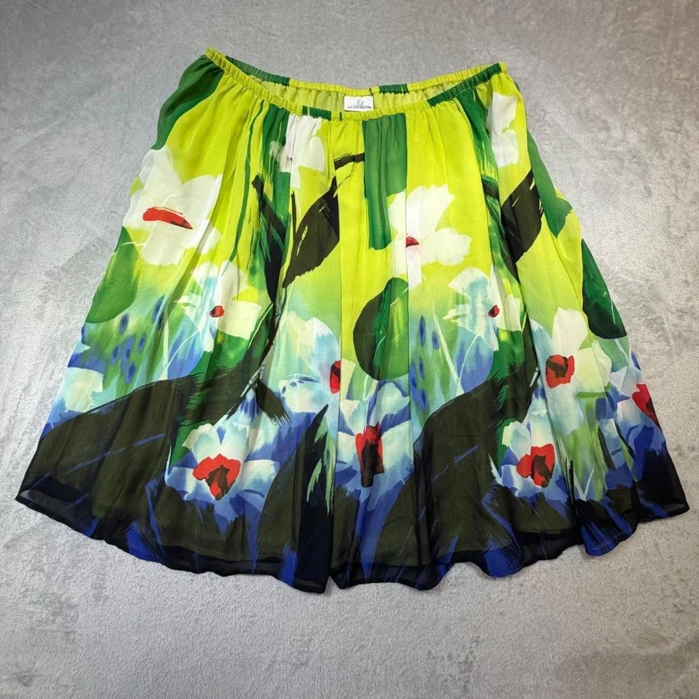 Vintage Jaclyn Smith Floral Pleated Midi Skirt Size 10 Green Blue 2000s Y2K Bold